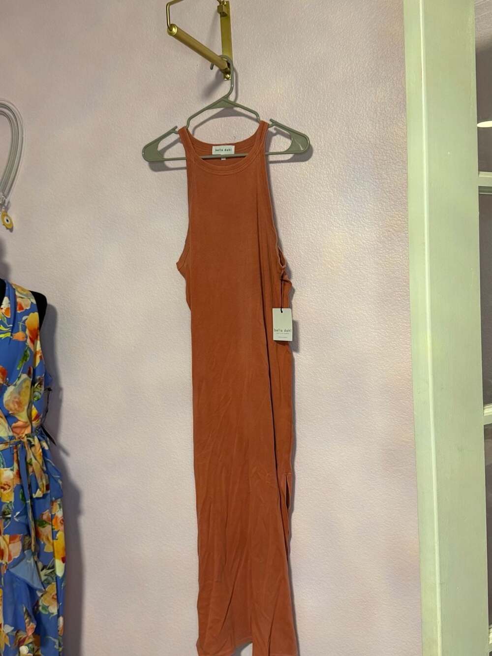 Bella Dahl Maxi Dress Size L Orange Ribbed Knit Tank Sleeveless